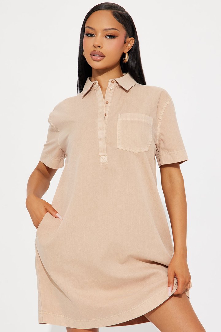 Oceanside Linen Vacation Mini Dress - Mocha