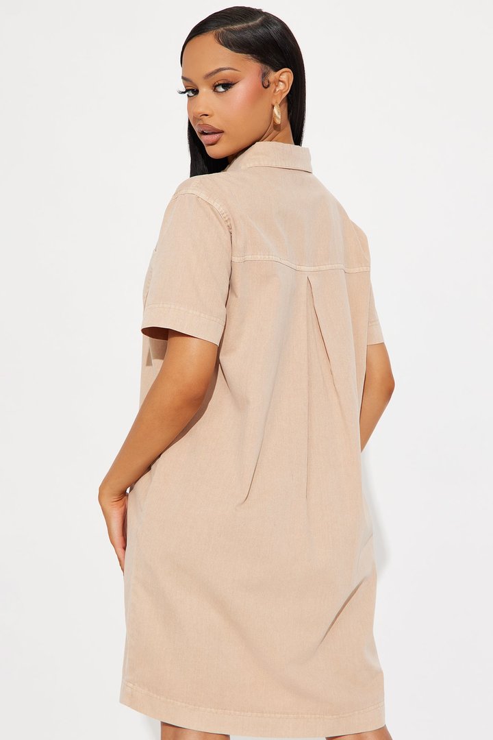 Oceanside Linen Vacation Mini Dress - Mocha