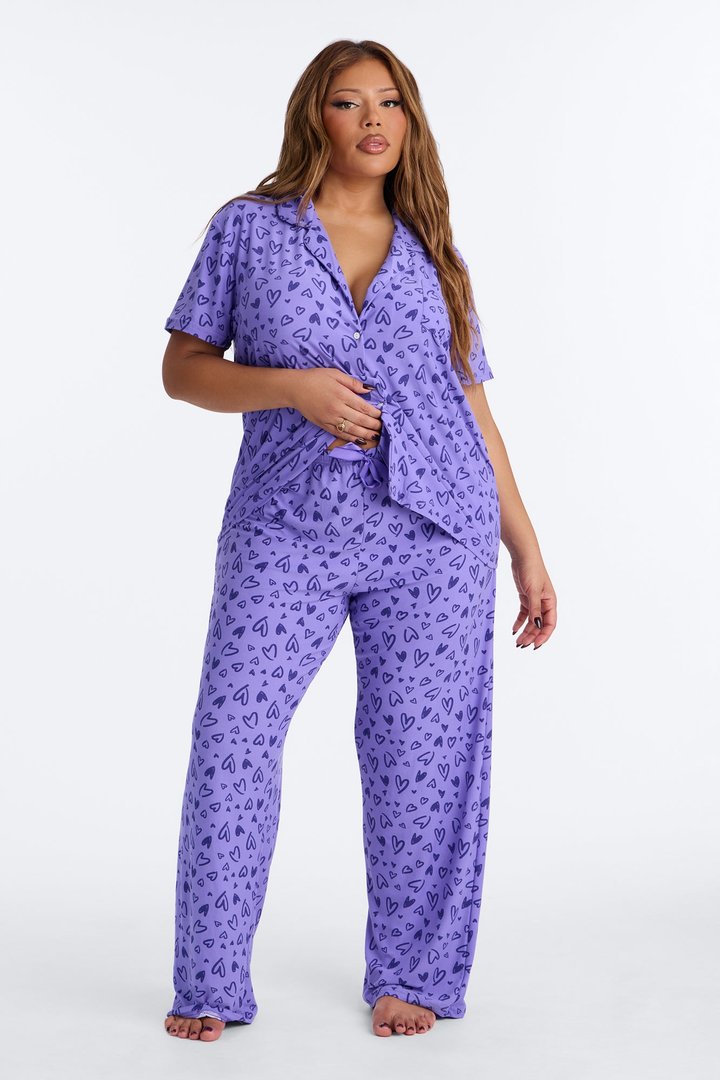 Love Everywhere Short Sleeve PJ Pant Set - Purple