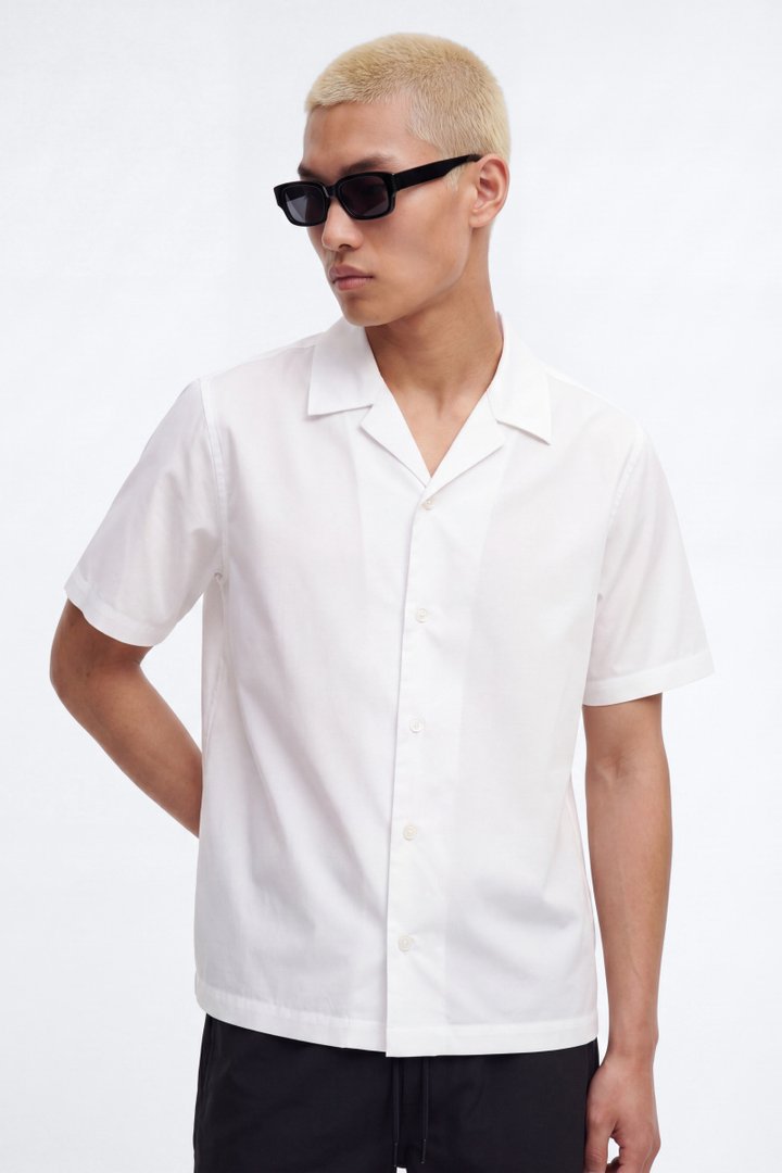 Maison Tailored Wrinkle Free Cuban Collar Shirt - White