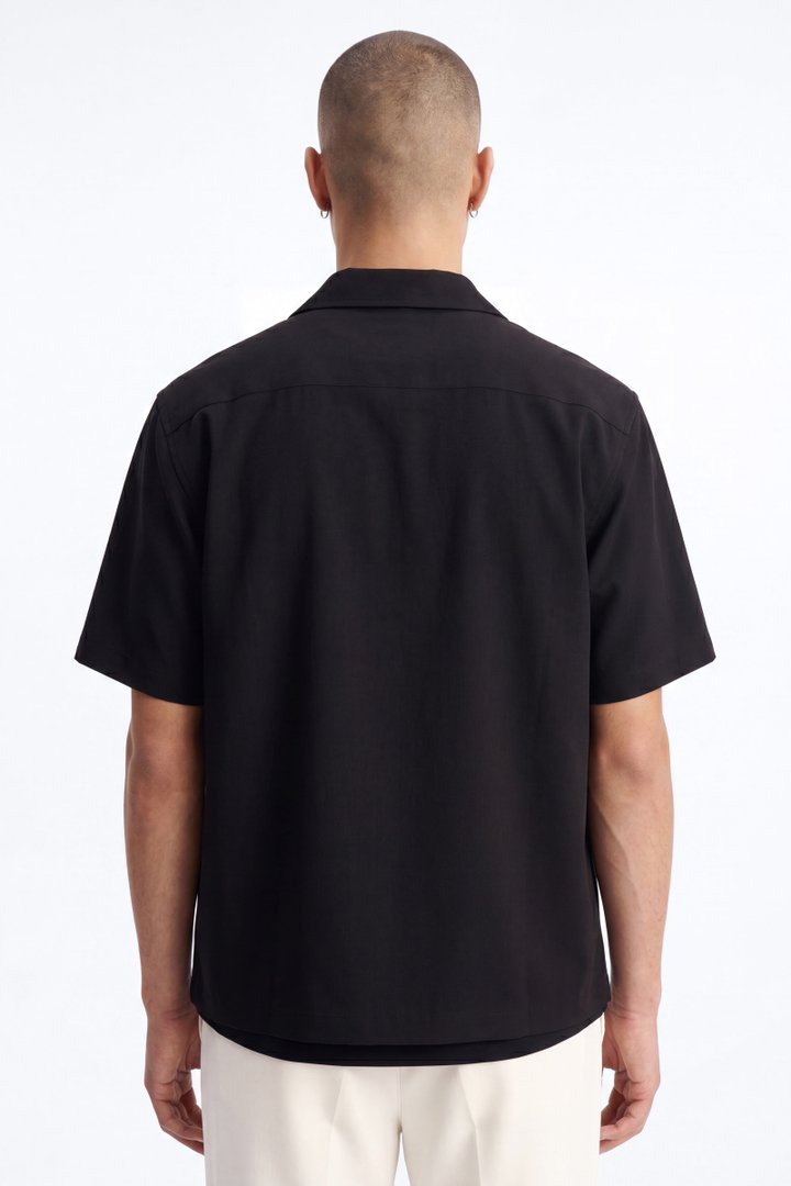 Modern Essential Sleeve Cuban Collar Button Down - Black