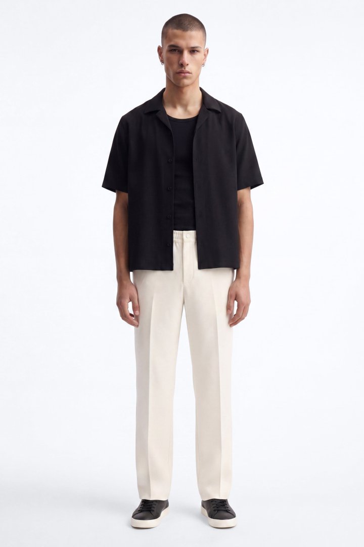 Modern Essential Sleeve Cuban Collar Button Down - Black