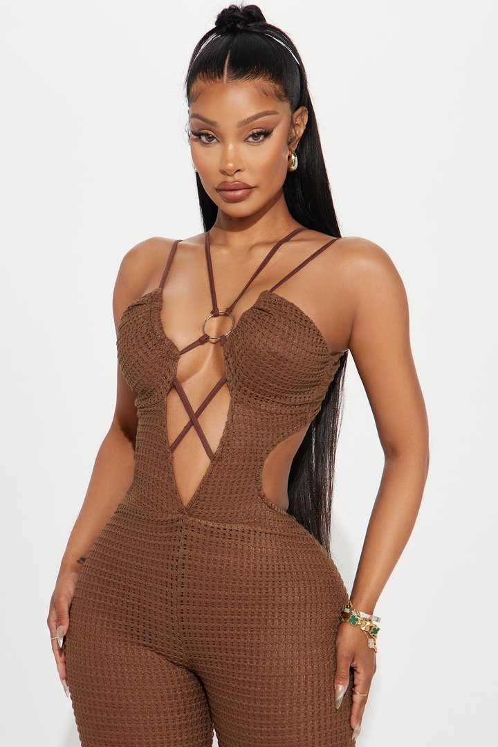 Island Dreams Crochet Jumpsuit - Chocolate