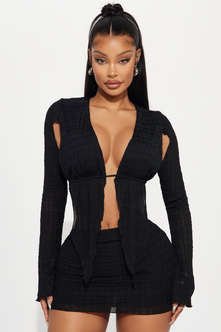 Stephanie Mesh Micro Mini Skirt Set - Black