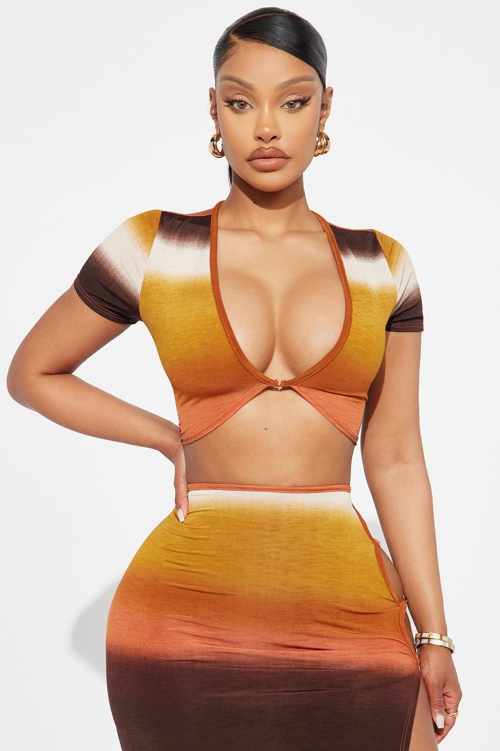 Burning Desire Mesh Skirt Set - Brown/combo