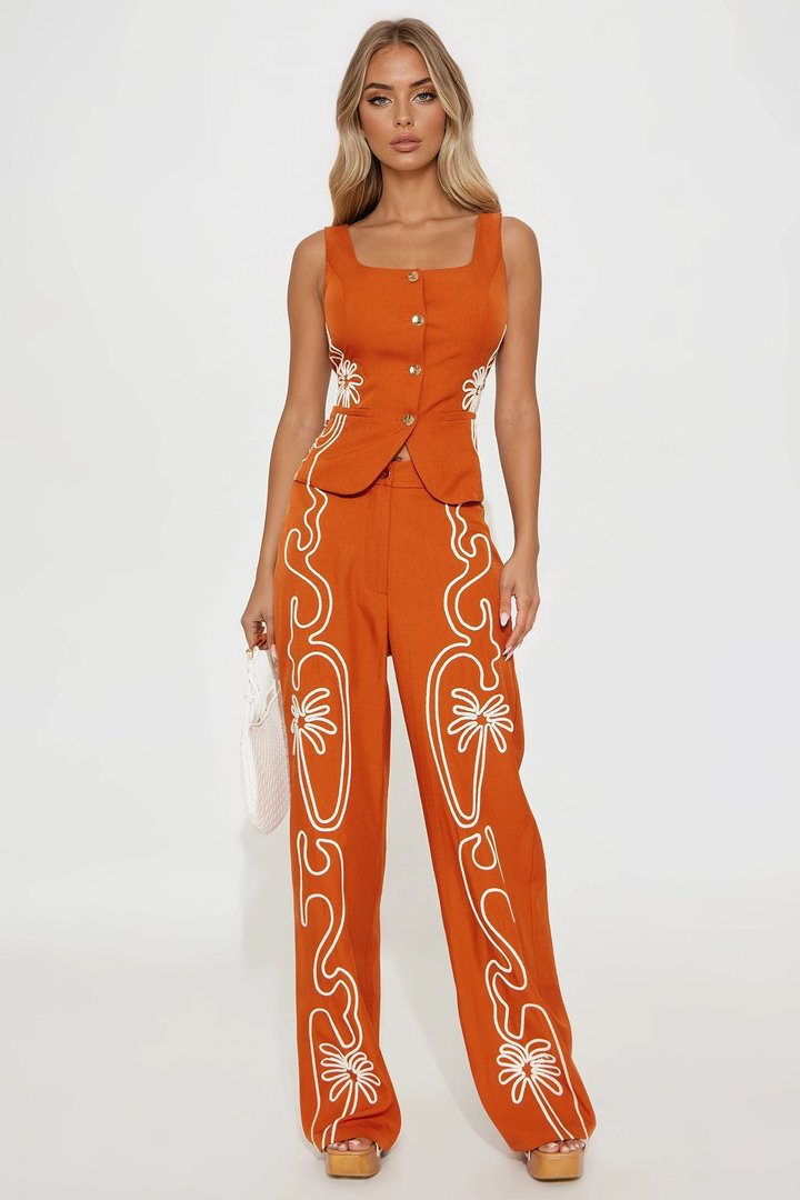Iconic Attitude Vest Pant Set - Rust