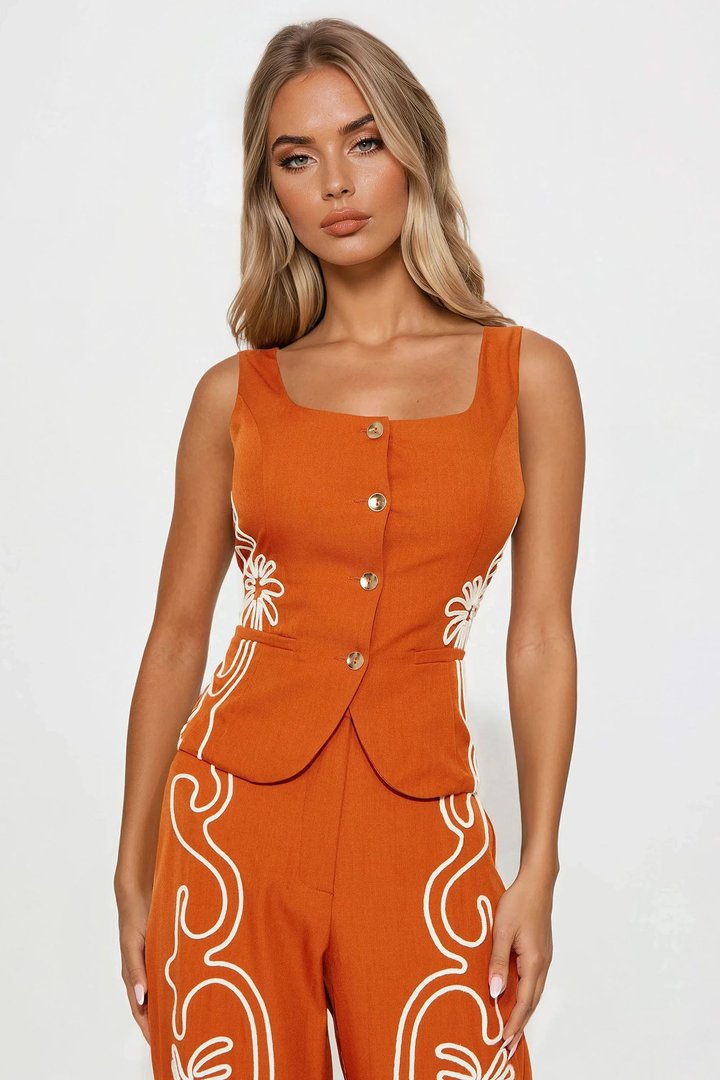Iconic Attitude Vest Pant Set - Rust