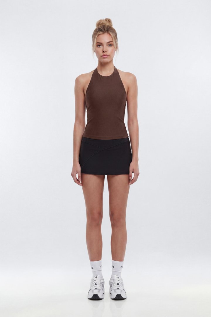 AirSculpt™ High Neck Halter Sports Tank - Brown