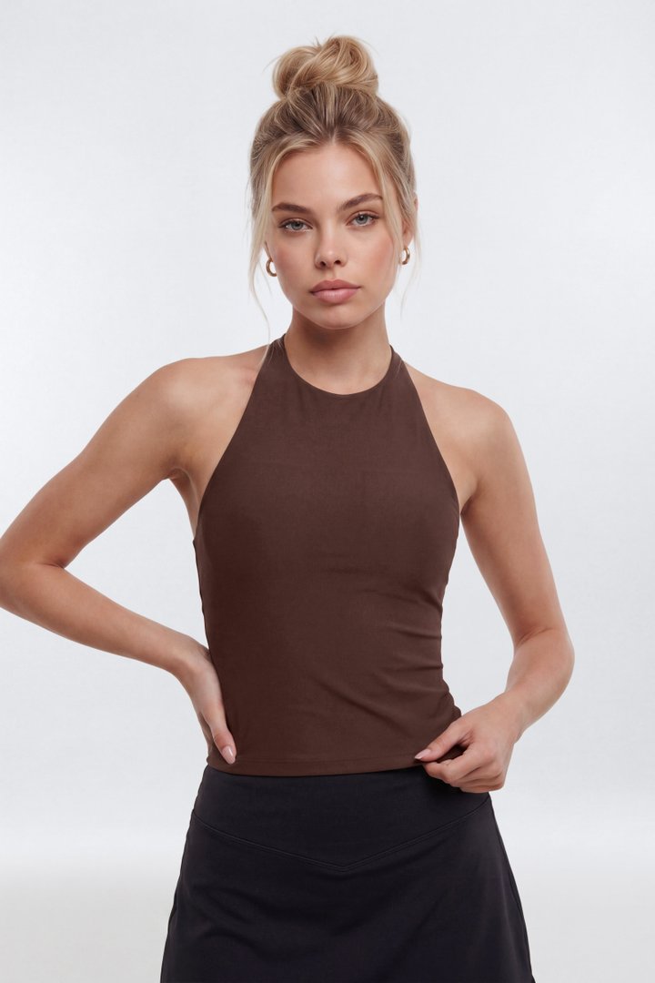 AirSculpt™ High Neck Halter Sports Tank - Brown