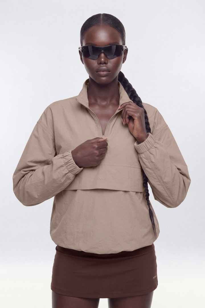 CoreNylon Mock Neck Half Zip Track Jacket - Taupe