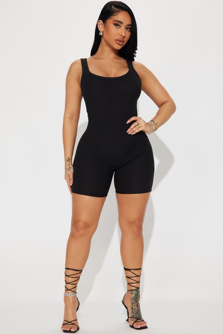 Aideen Ribbed Romper - Black