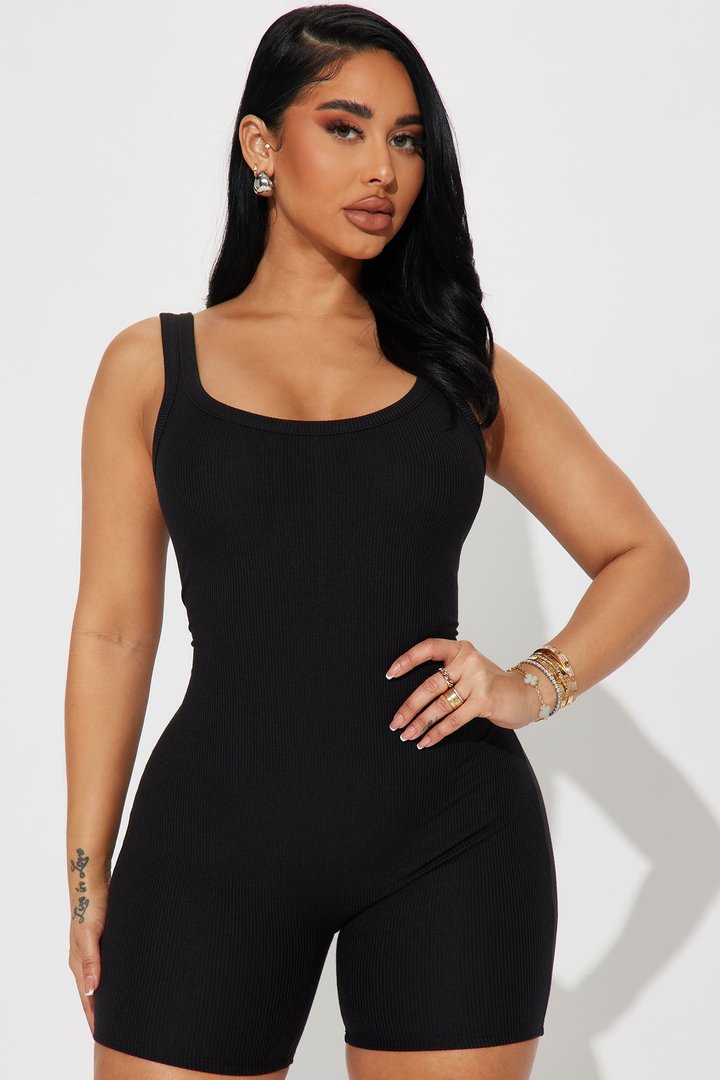Aideen Ribbed Romper - Black