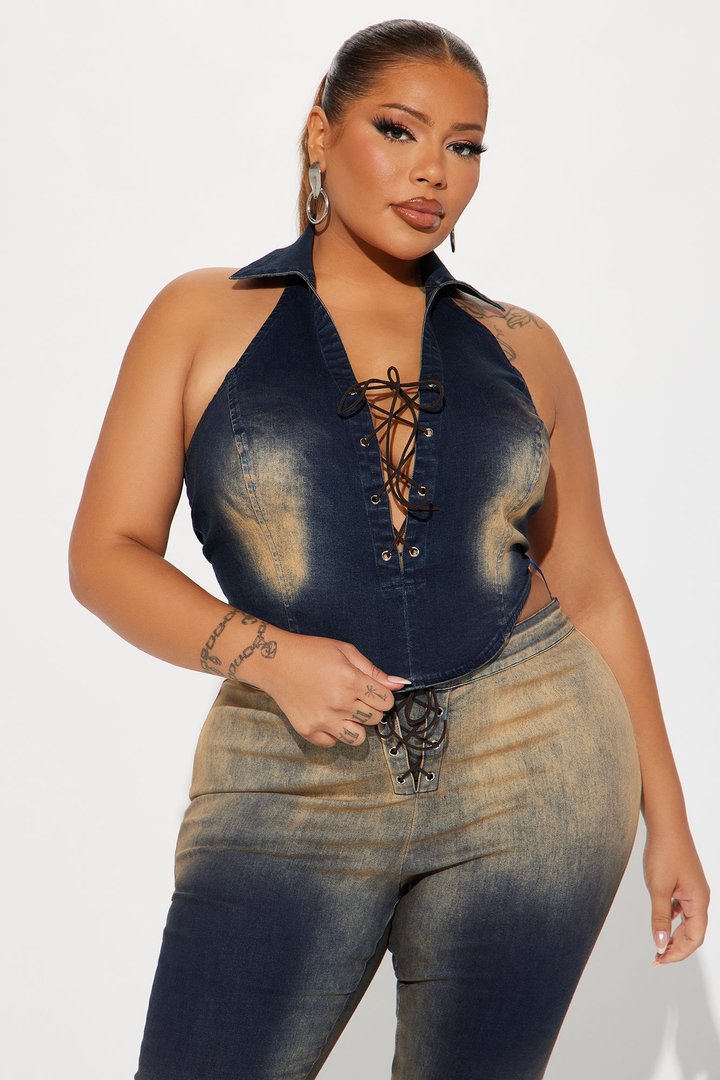 Addie Washed Denim Pant Set - Dark Wash