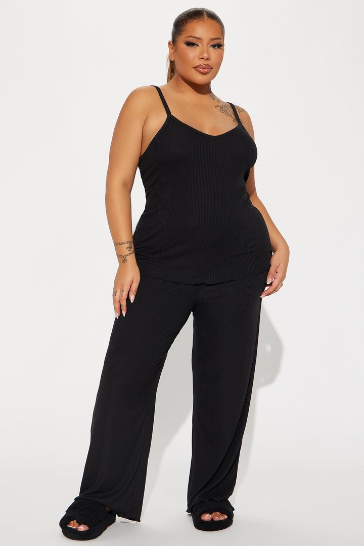 Comfy Mood Ribbed PJ Pant Set - Black