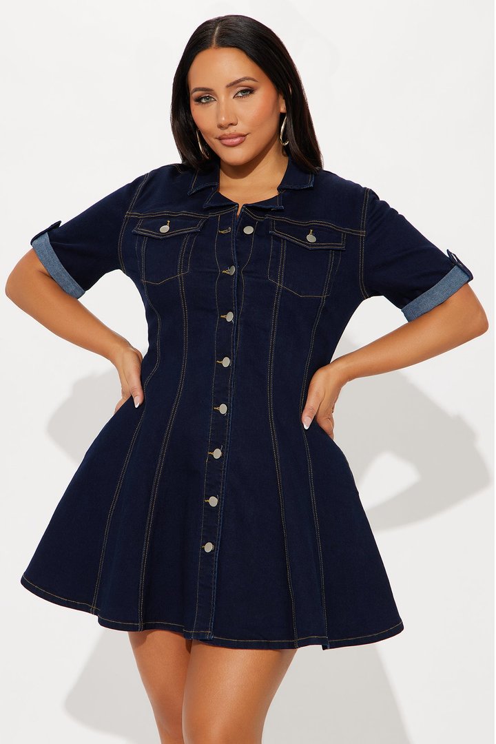 Raven Stretch Denim Mini Dress - Dark Wash