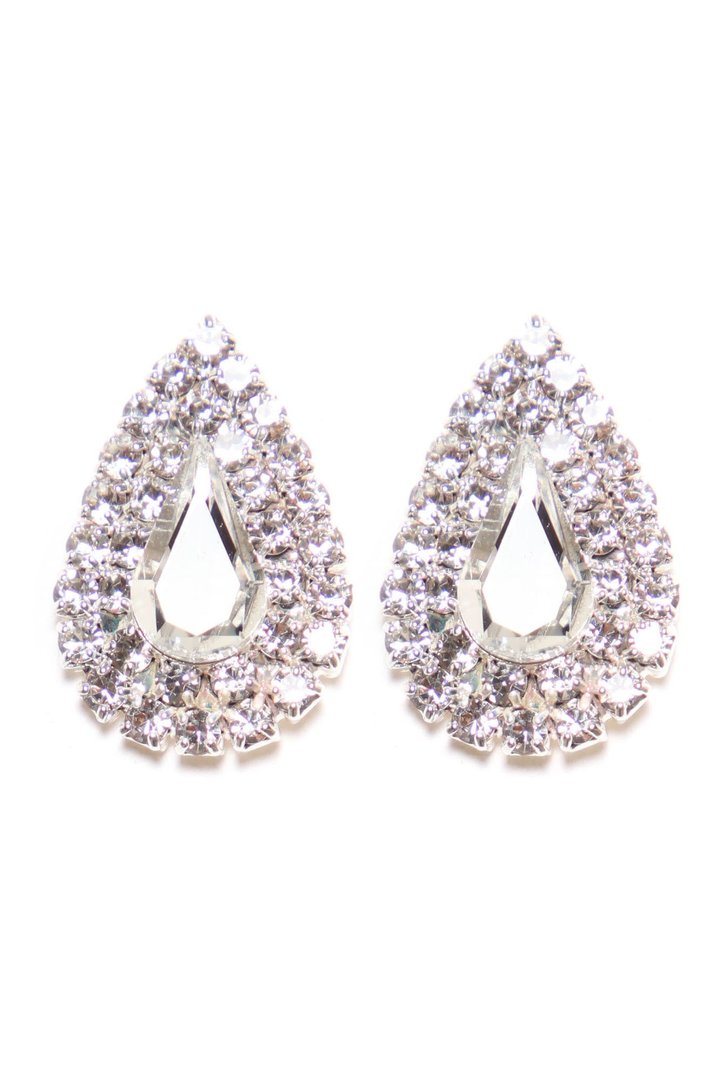Tear Drop Rhinestone Earrings - Silver