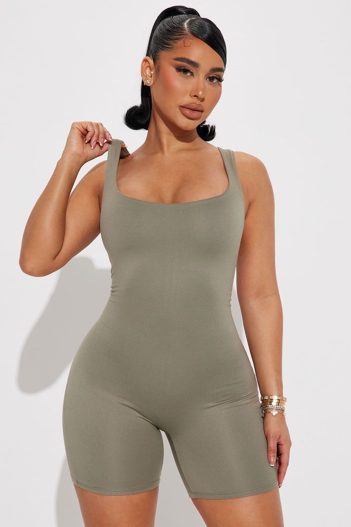 Janet Double Lined Romper - Olive