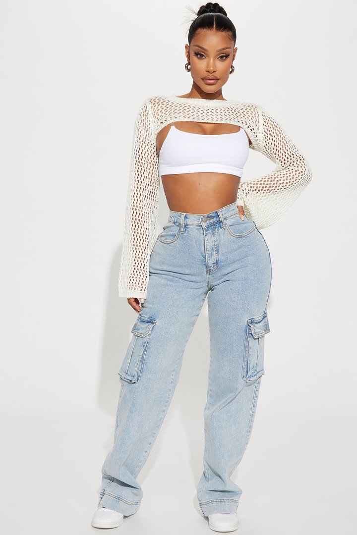 Just A Fling Stretch Straight Leg Cargo Jean - Light Wash