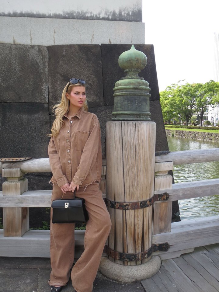 Audrey Denim Pant Set - Brown