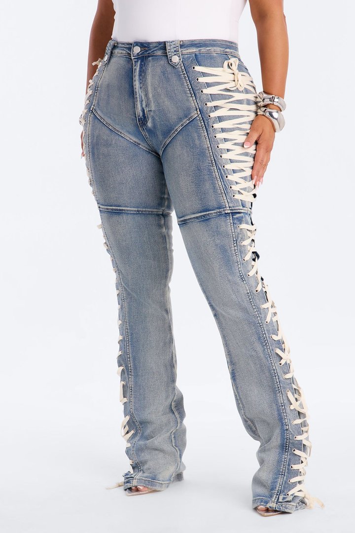 Tall Jaw Dropper Stretch Lace Up Bootcut Jeans - Medium Wash