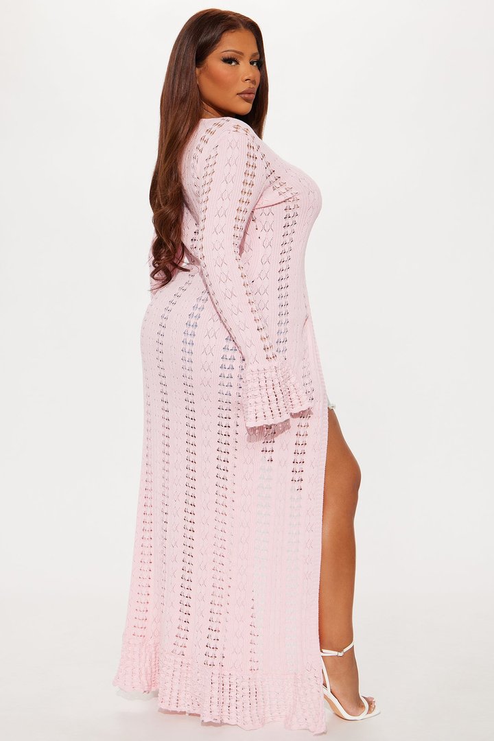 Geena Long Pointelle Cardigan Sweater - Pink