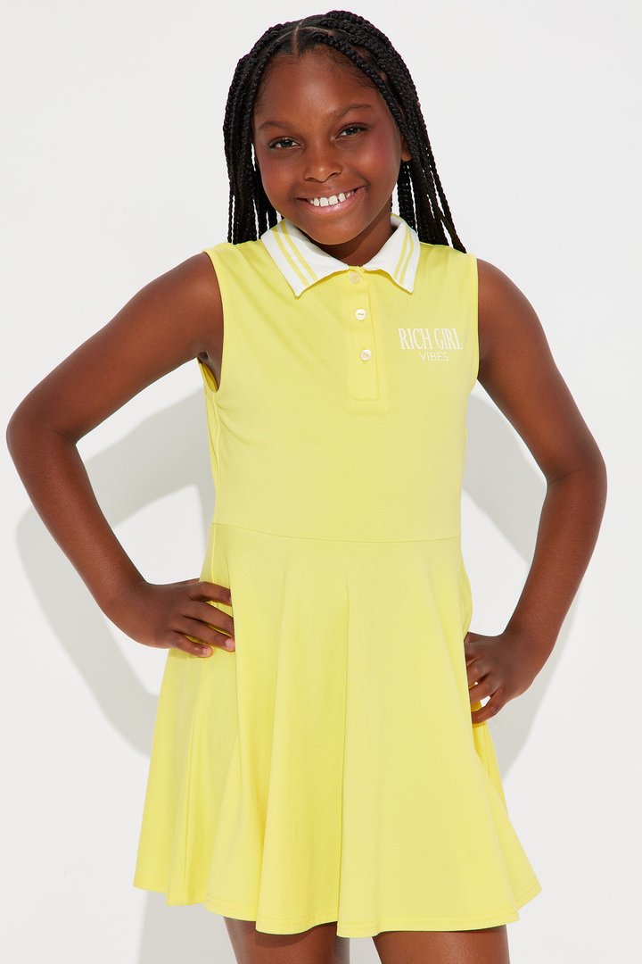 Mini As Usual Pleated Polo Shirt Dress - Butter Yellow