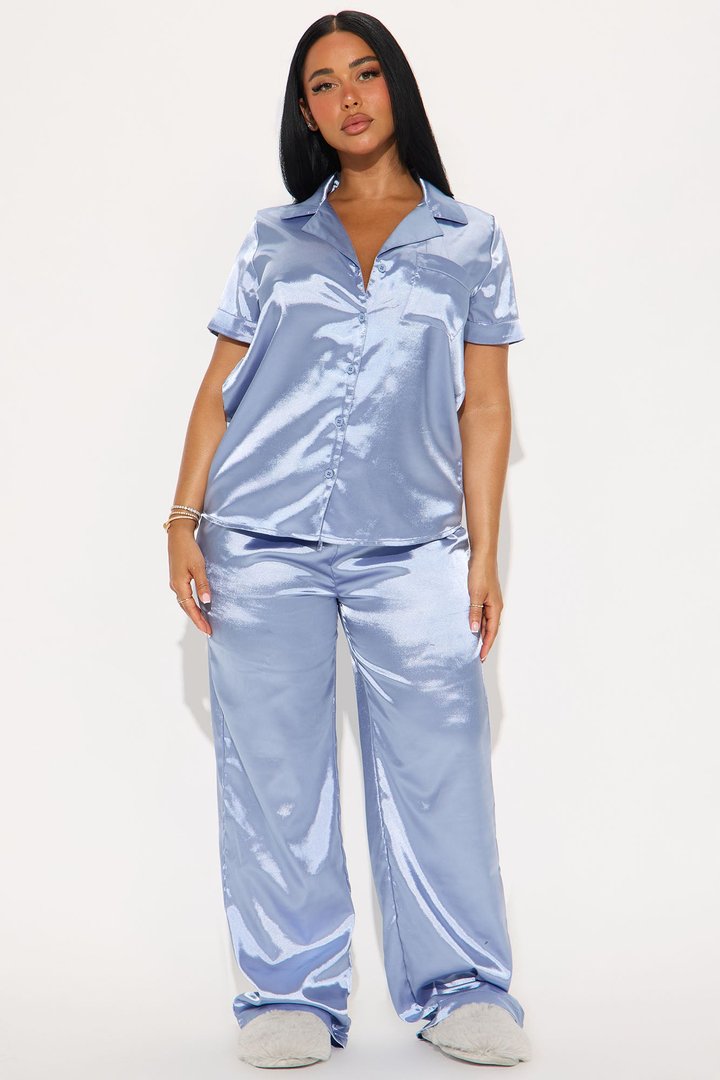 Pillow Fight Satin PJ Pants Set - Light Blue