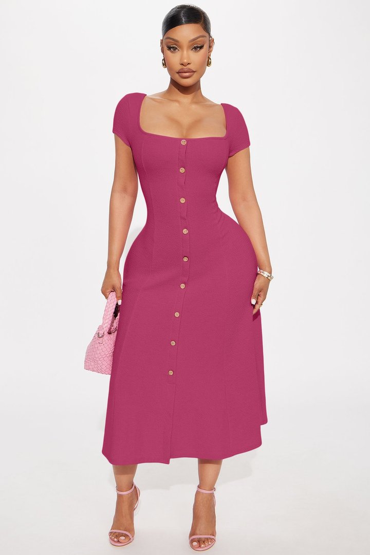 Just A Moment Scoop Neck Midi Dress - Magenta