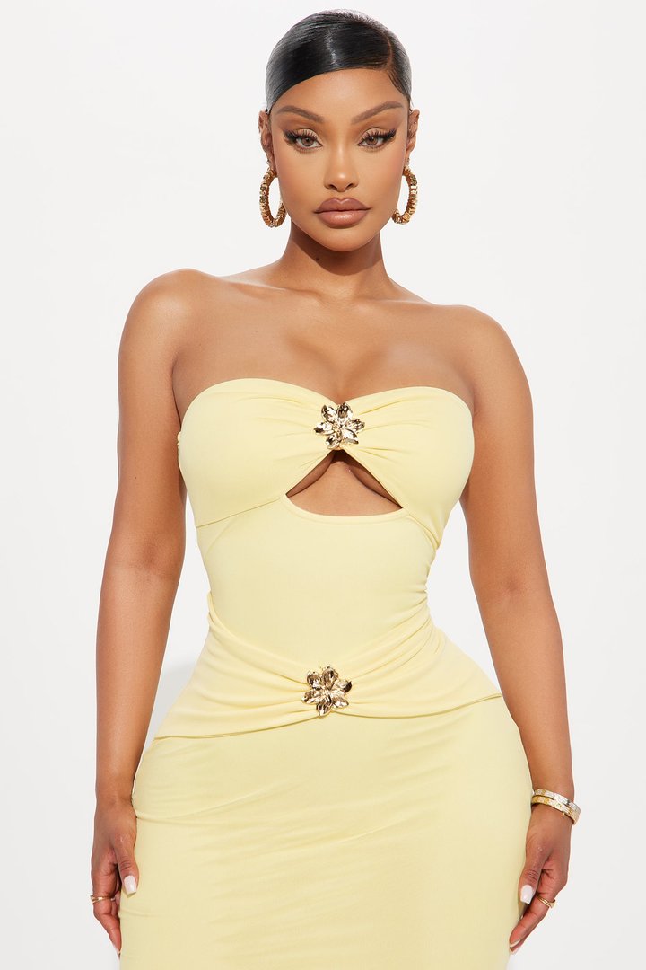 Sweet Talk Strapless Mesh Maxi Dress - Yellow