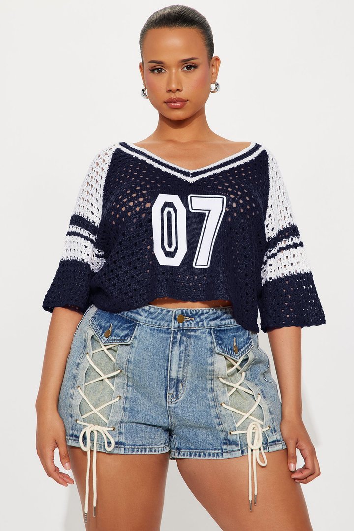 All Star Crochet Cropped Top - Navy/combo