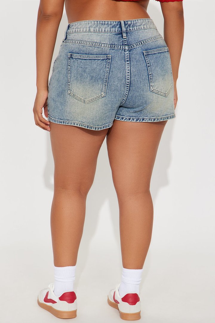 Reaching New Levels Lace Up Denim Shorts - Vintage Wash