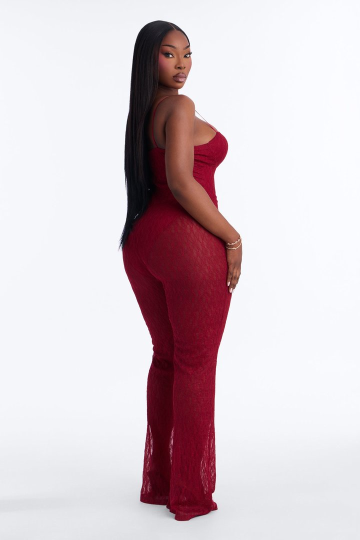 Give Me A Sign Lace Jumpsuit - Wine