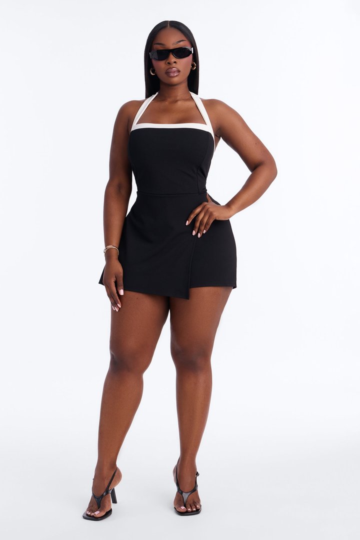 Angela Halter Skort Romper - Black/White