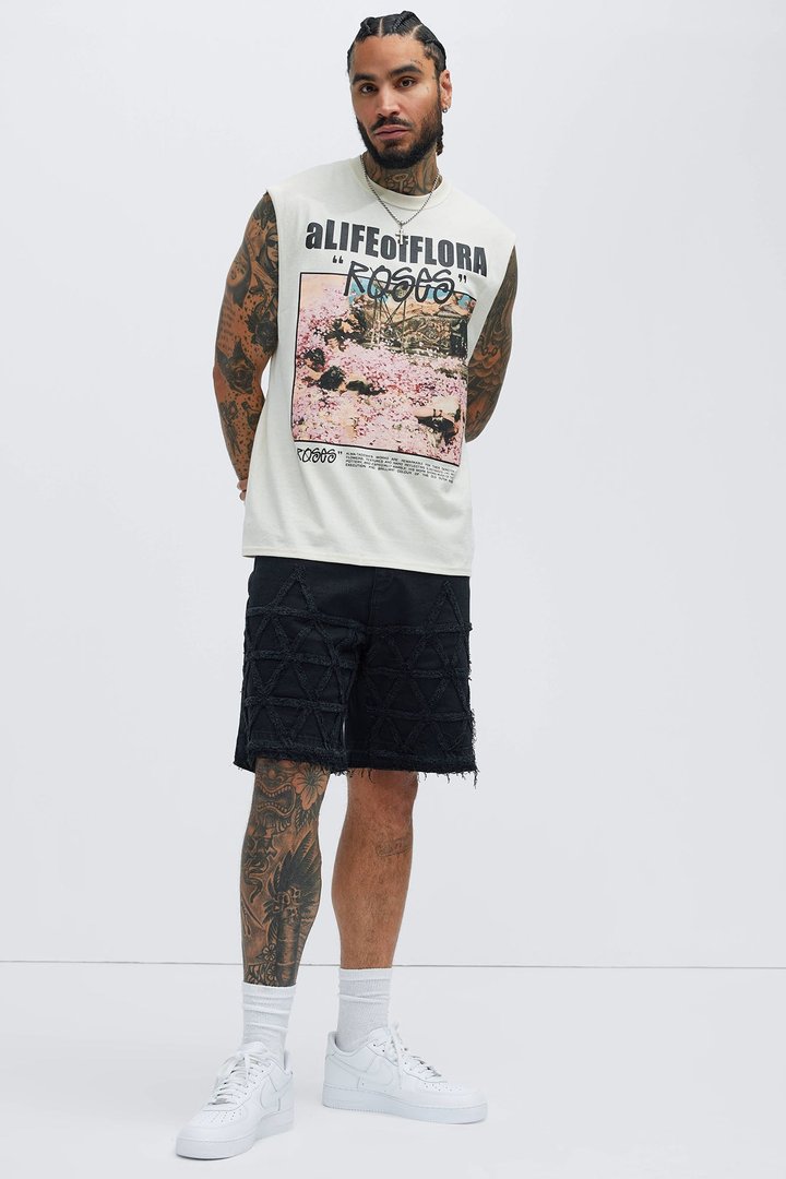 A Life Of Flora Sleeveless Tee - Tan