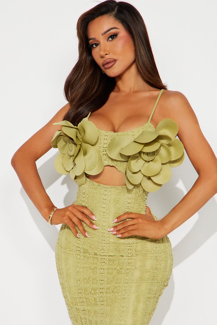 Elena Floral Applique Maxi Dress - Chartreuse