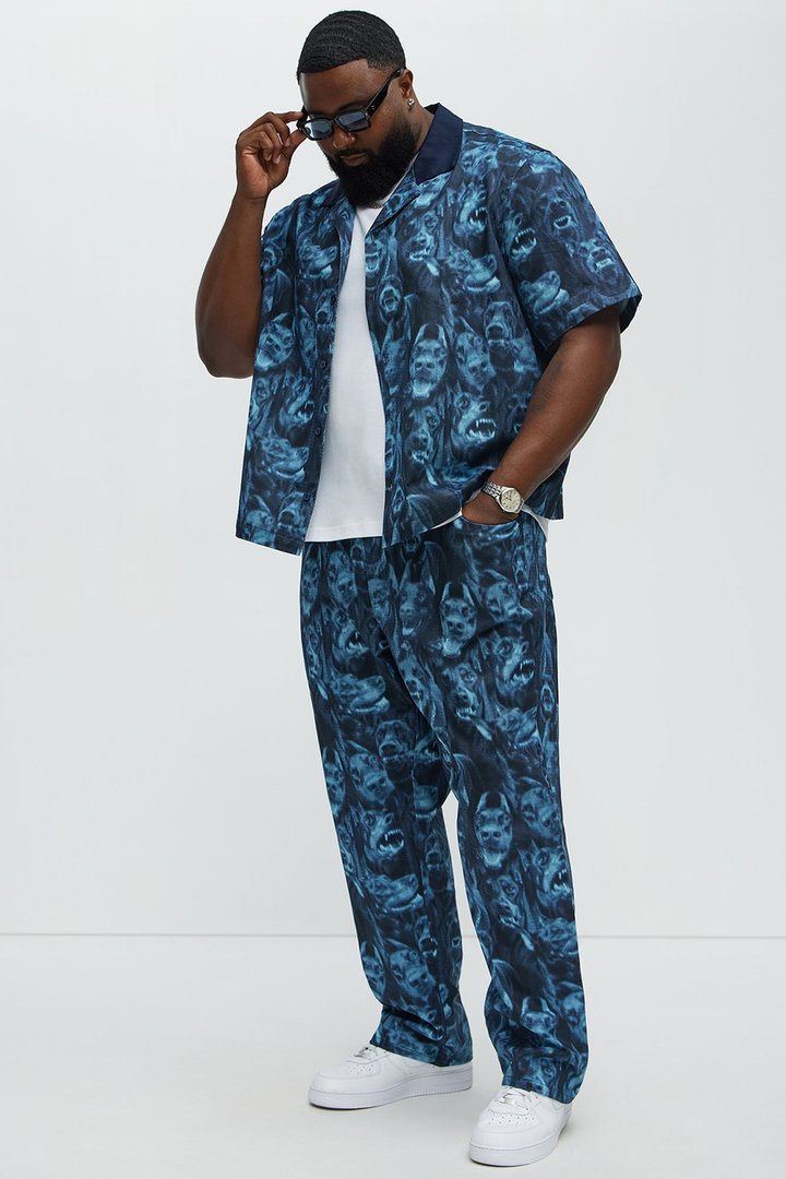 Straight Doberman Printed Pants - Blue/combo