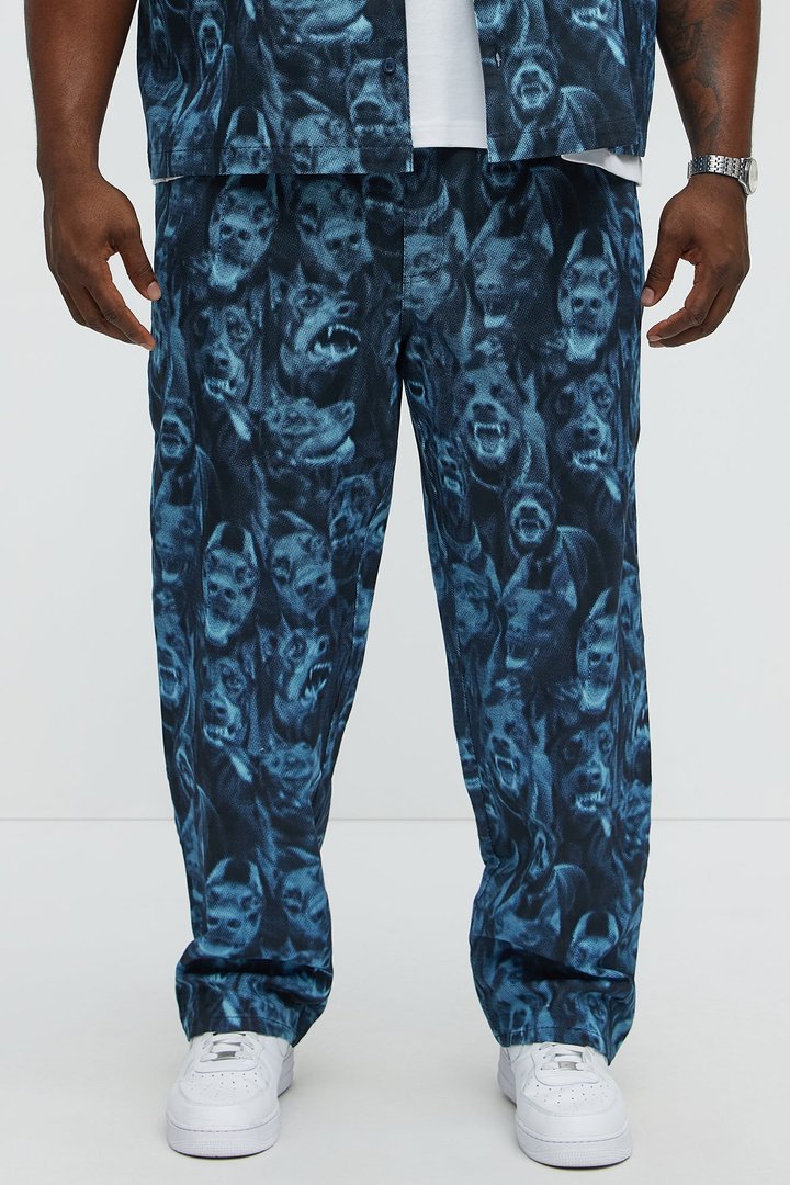 Straight Doberman Printed Pants - Blue/combo