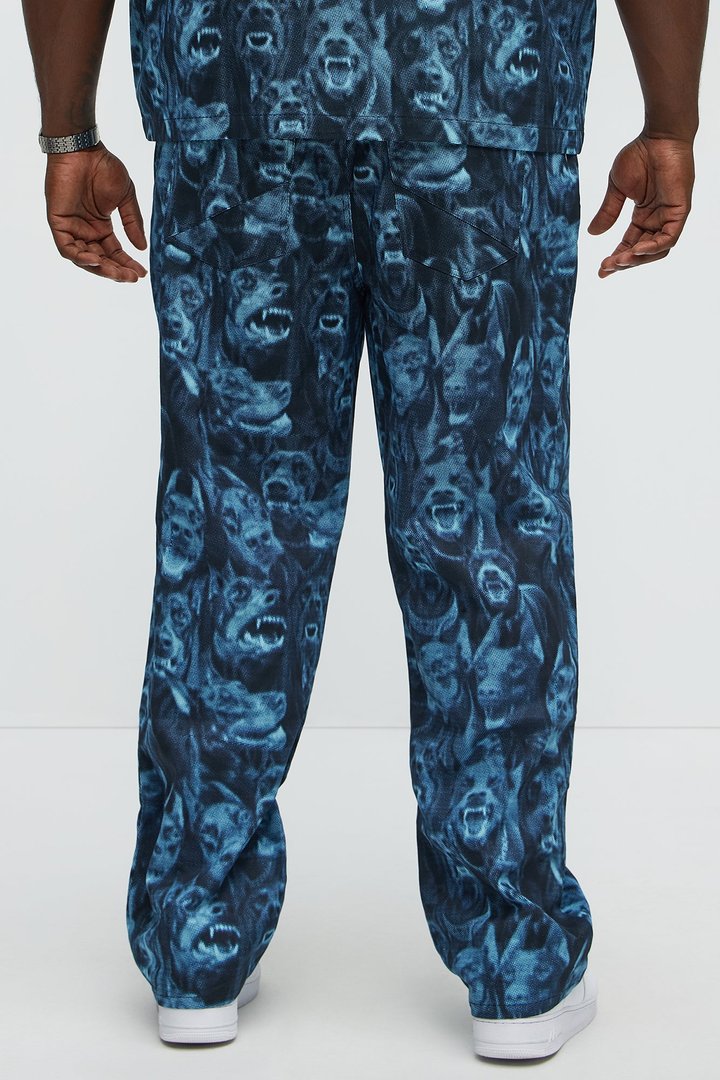 Straight Doberman Printed Pants - Blue/combo