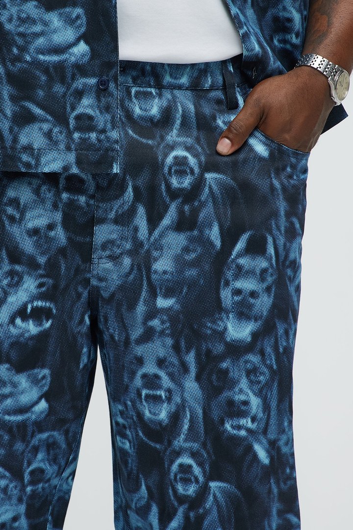 Straight Doberman Printed Pants - Blue/combo