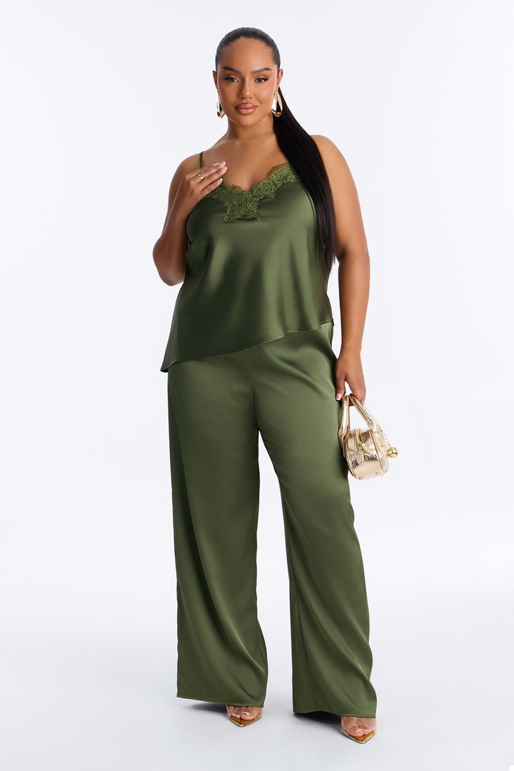 Favorite Satin Lace Pant Set - Olive