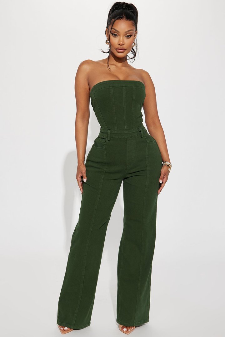 Mine For The Weekend Denim Jumpsuit - Green