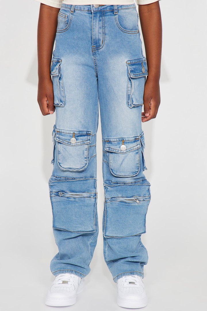Mini Lily High Rise Cargo Jeans - Light Wash