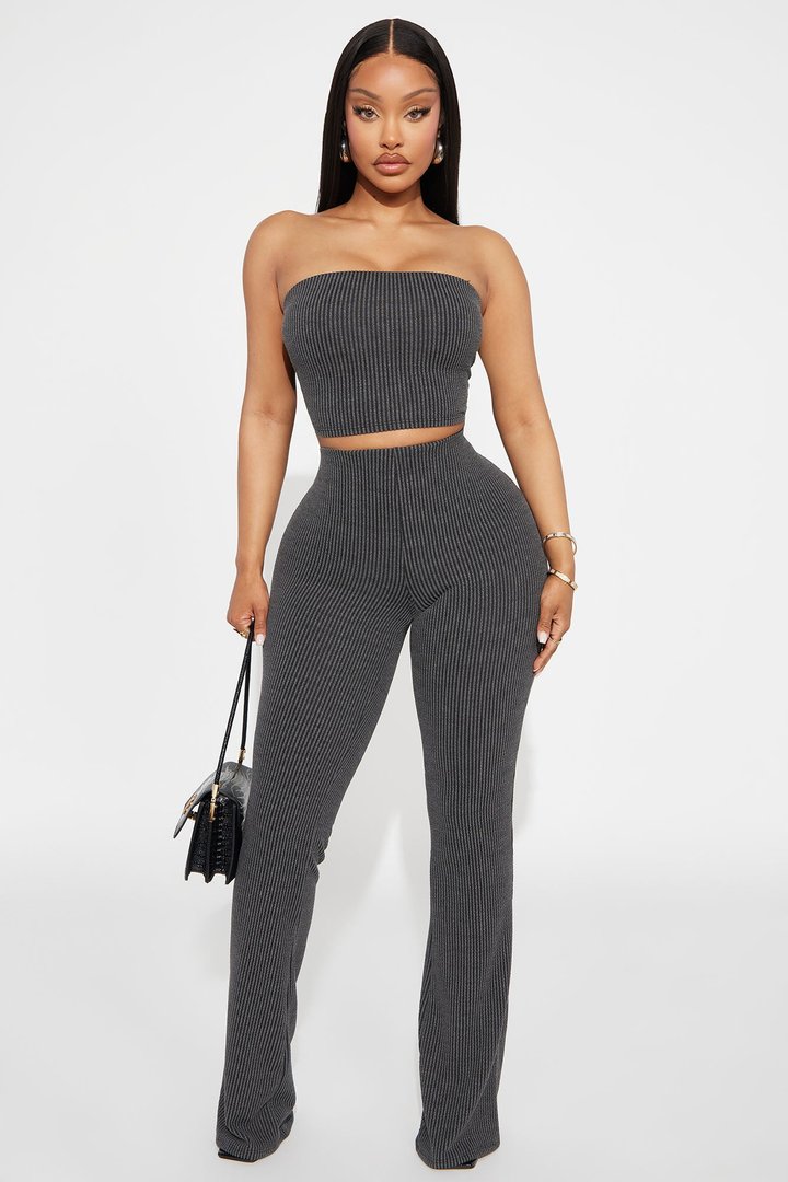 Reya Ribbed Pant Set - Charcoal