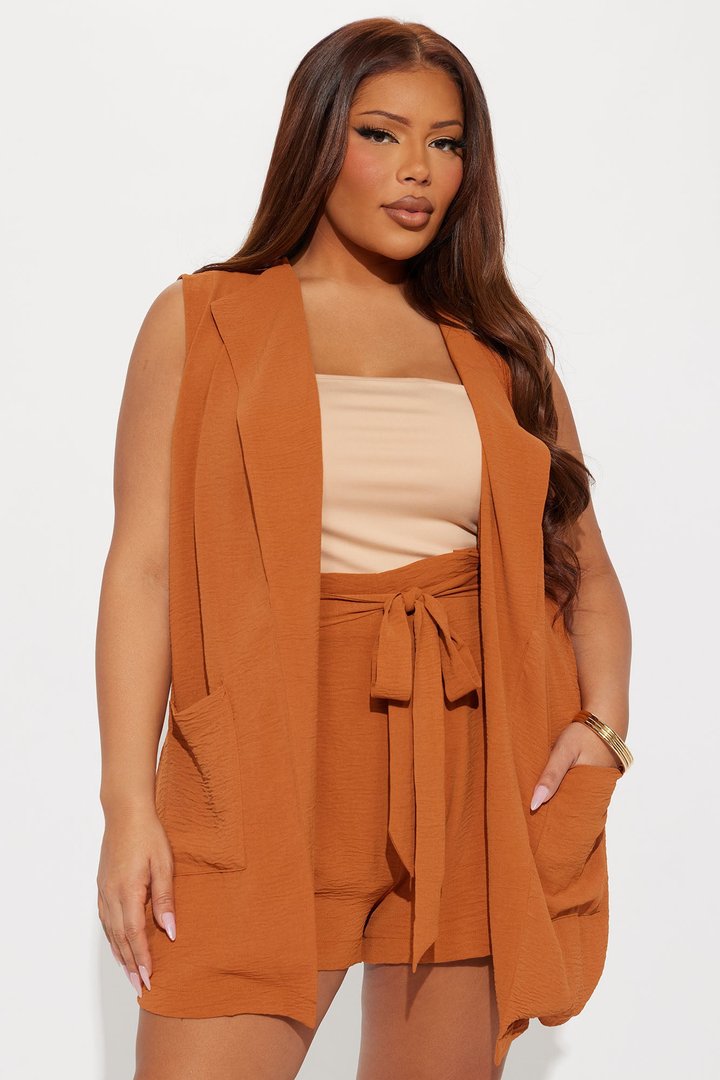 Sylvia Flowy Vest Short Set - Rust