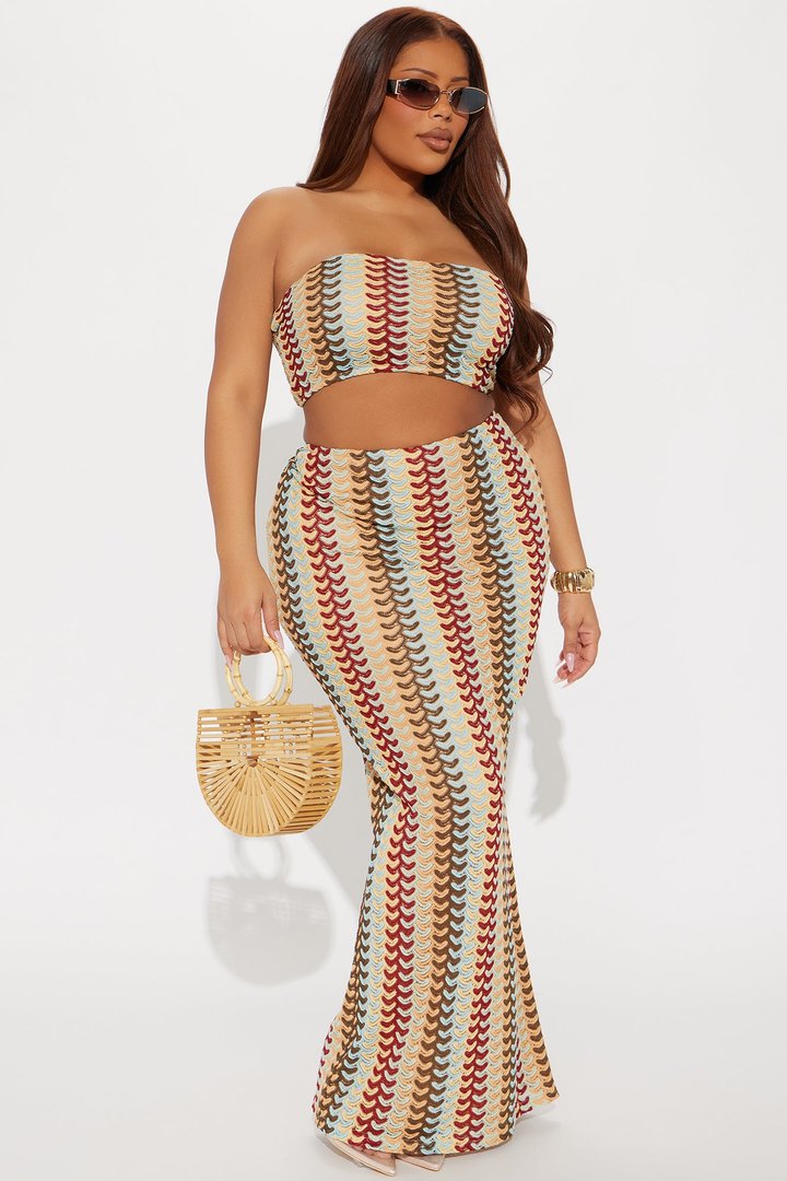 Retro Waves Crochet Maxi Skirt Set - Multi Color
