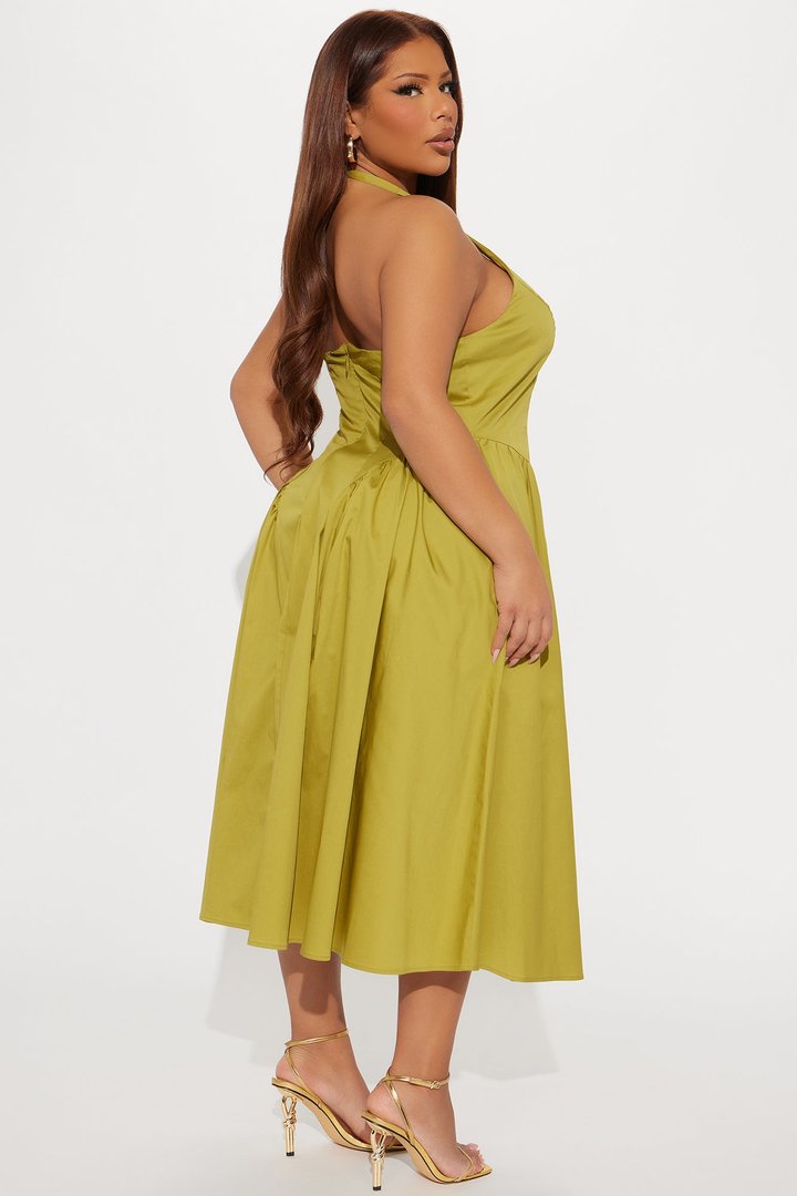 Mara Corset Halter Midi Dress - Chartreuse