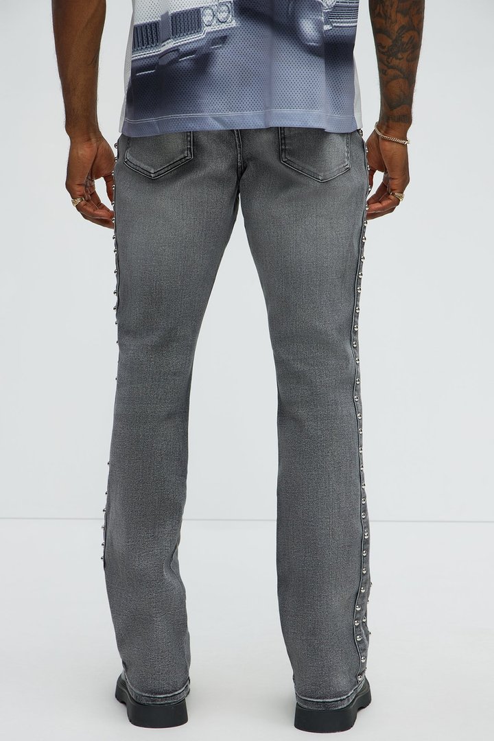 Stacked Slim Flare Stud On The Side Jeans - Black Wash