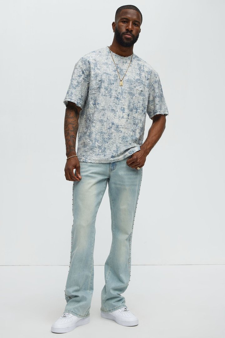 Distressed Relaxed Short Sleeve Tee Shirt - Cream