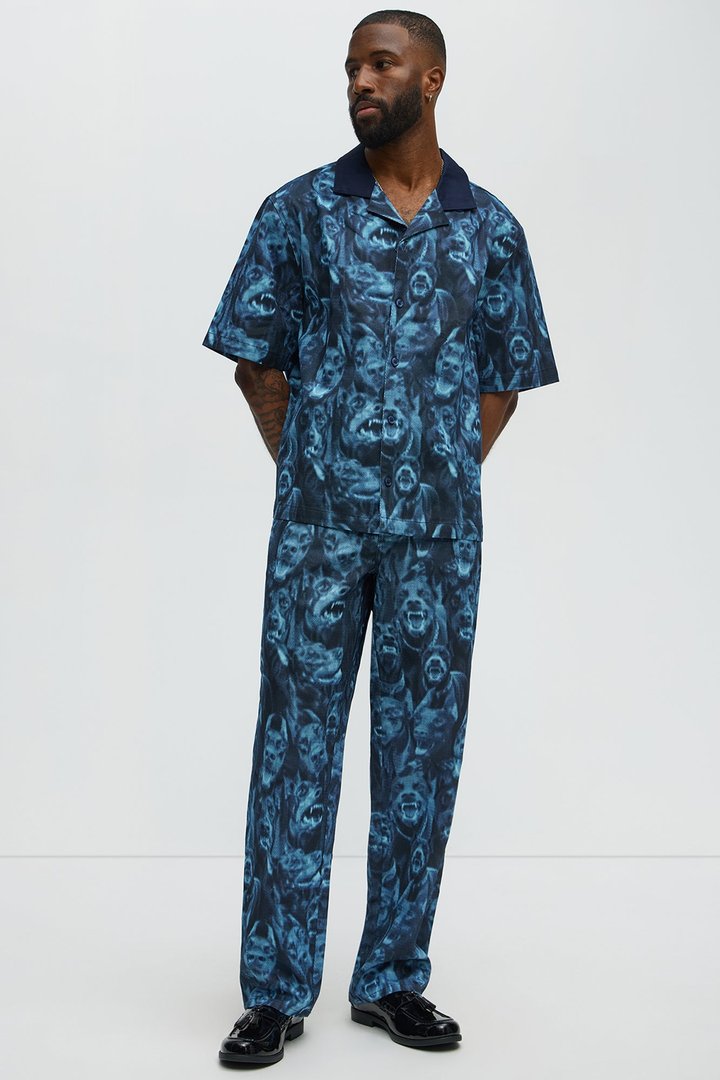 Straight Doberman Printed Pants - Blue/combo
