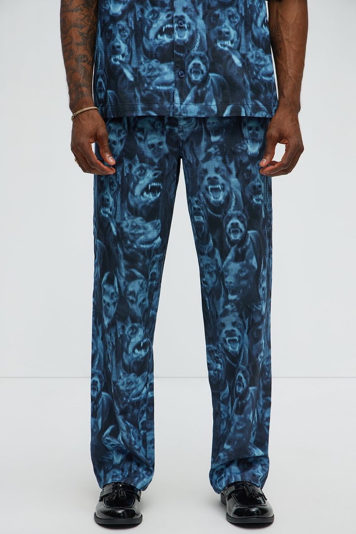 Straight Doberman Printed Pants - Blue/combo